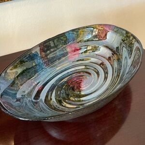 II Quadrifoglio hand-decorated oval glass bowl